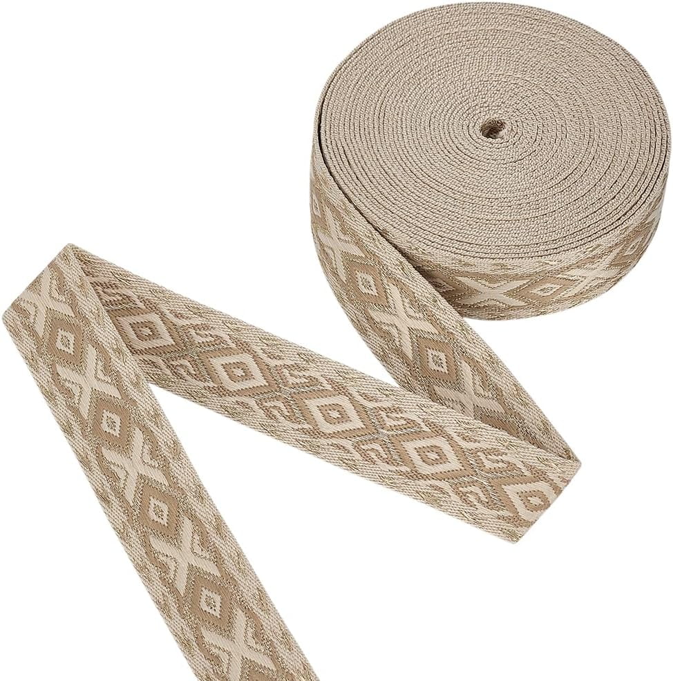 10Yards/9.1m Polyester Webbing Strap 1-1/2 inch Wide Black Color Ethnic Style Double Sides Rhombus Polyester Ribbon Sewing Embellishment