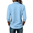 thumbnail image 4 of Clossjun Womens Polo Blouse for Work Golf Collared Button 3/4 Sleeve Tops Lightweight, Quick Dry Three Quarter Length Solid Color Loose Fit Walking, Gym Sweatshirt, 4 of 5