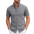 thumbnail image 2 of Fnnxeal Mens Gray Short Sleeve Button Down Shirt, Slim Fit Casual Checkered Plaid Top, Soft Cotton Blend with Stretch,Size L, 2 of 5
