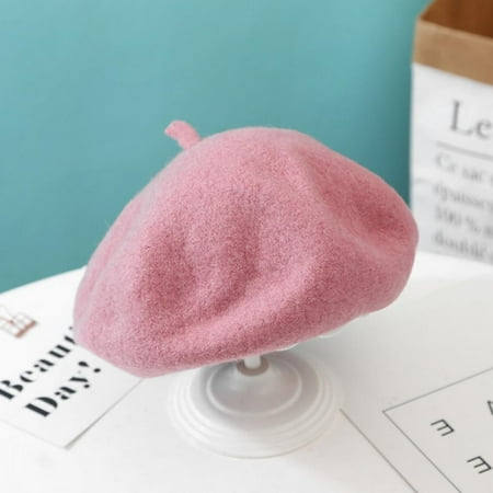 

SYNPOS Toddler Baby Girl Berets Hat Classic Wool Beanie Cap Kids Girl Solid Warm Hat 2-4 Years