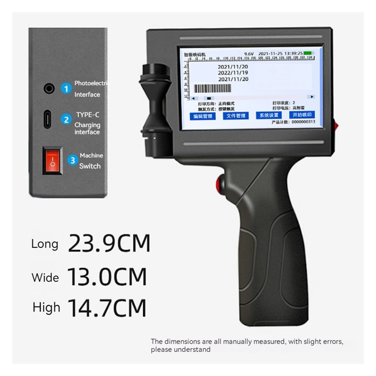 Smart Handheld Coding, 12.7mm Bottle Cap Logo Label Packaging Portable Inkjet Printer Multifunction ,Crisp, Vibrant Prints