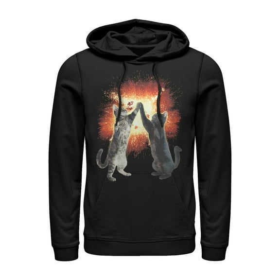 Men's Lost Gods Cat High Five Explosion  Pull Over Hoodie Black Small