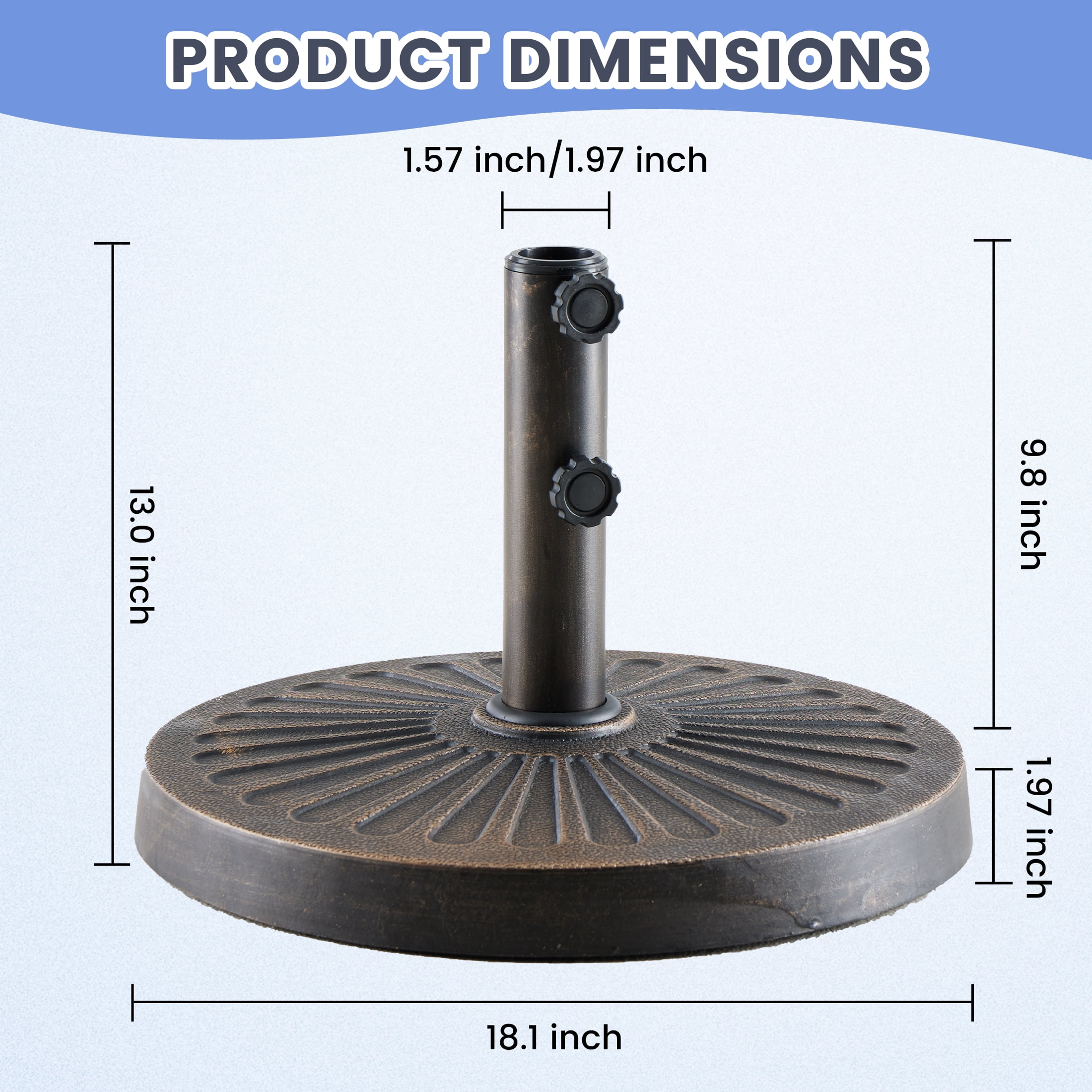 CONCETTA 18 inch Resin Patio Umbrella Base, Universal Fit for Outdoor Umbrellas