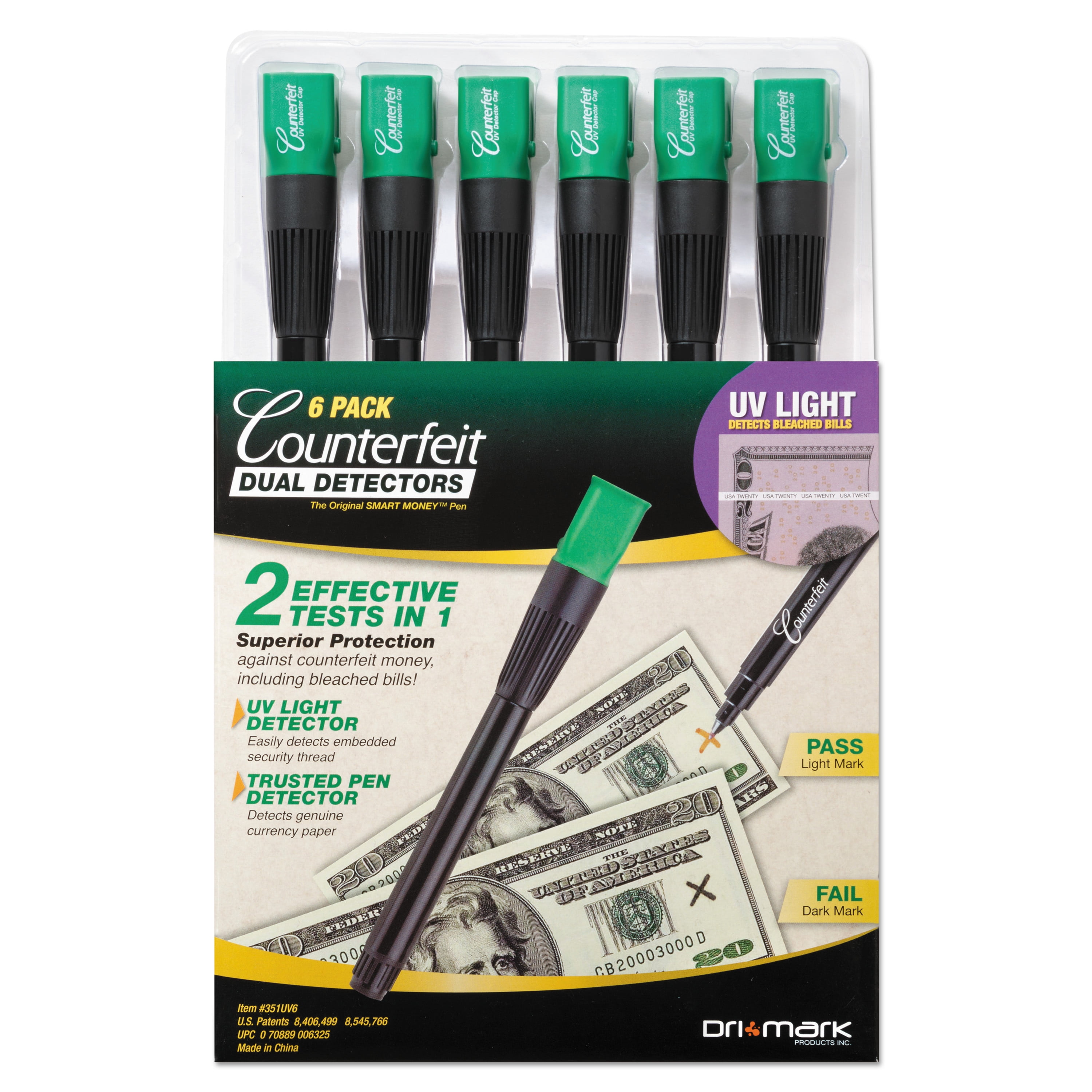 Dri Mark Smart Money Counterfeit Detector Led Light Pen 2 Pen FREE 351UVB 