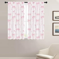 Pink Bow Window Curtains for Bedroom 42 x 63 Inch Rod Pocket Cute Girls Girly Kids White Blush Preppy Princess Kawaii Pastel Aesthetic Home Bedroom Living Room Treatment Set of 2 Panels Drapes
