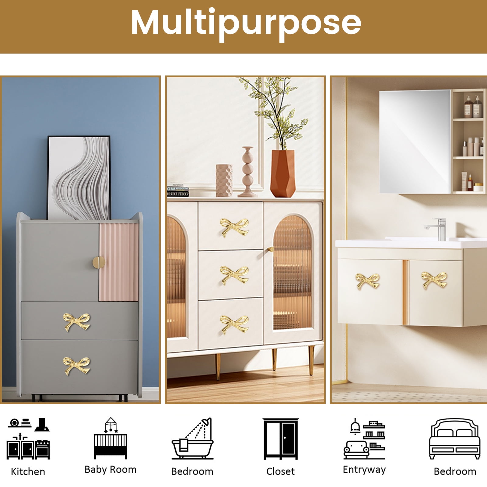 12PCS Bow Drawer Knobs Solid Brass Bow Cabinet Knob Compact Bow Drawer Pulls Decorative Bow Cabinet Pulls Elegant Bow Cabinet Handle Beautiful Bow Furniture Knobs for Home