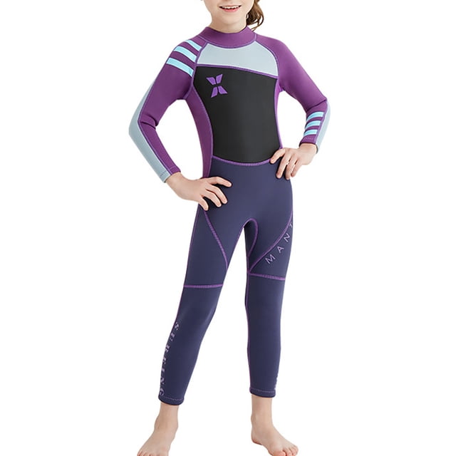 Niños con traje de baño Cuello redondo Bañador de una pieza Traje de baño Elástico para niñas Nylon Surfing Ropa Traje de baño para nadar Buceo Púrpura S sidaley OD003305-11