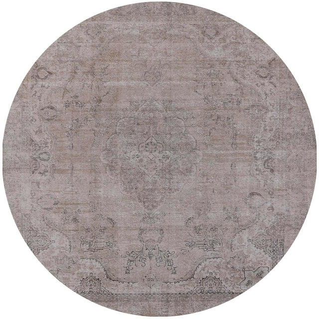 Ahgly Company Tapis d'Intérieur Rond Mid-Century Moderne Rose Pourpre Zone Orientale, 3' Rond