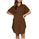 thumbnail image 5 of Mini Falda de Algodón con Pantalones Cortos Botón de Verano Hasta Vestido de Camisa con Cuello, 60% Algodón 40% Lino Mini Vestido, Lavado a Mano Desgaste Casual, 5 of 8