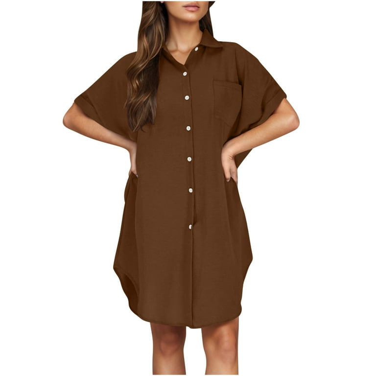 Quinlirra Women's Summer Button Up Shirt Skirt Dresses With A Collar Made Of Cotton And Linen Mini Dress Shirt Dress Coffee XL - Walmart.com Quinlirra Women's Summer Button Up Shirt Skirt Dresses With A Collar Made Of Cotton And Linen Mini Dress Shirt Dress Coffee XL - Walmart.com