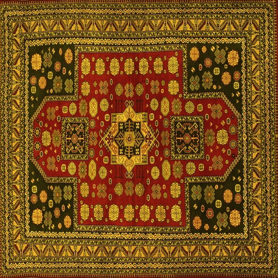 Ahgly Company Indoor Square Persian Yellow Traditional Area Rugs, 7' Square