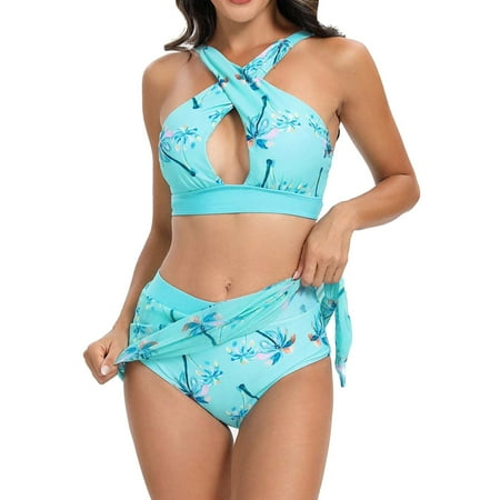 Spentoper Women s Two Piece High Waisted Bikini Sets Sporty Skirt Two Piece Swimsuit High Cut Bathing Suits Green L