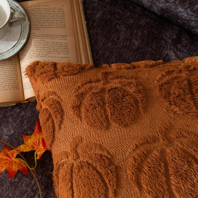 Housses De Coussin Velours Automne - Motif Citrouille - Décoration Saisonnière Pour Canapé Ou Lit - 45x45 Cm
