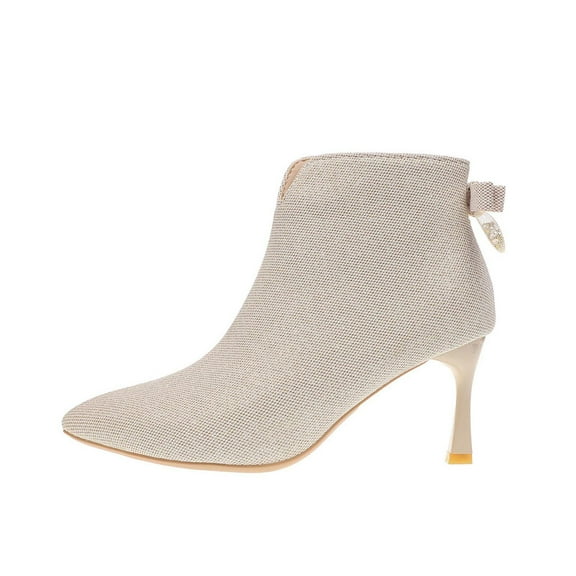 Wensltd Womens Boots Chunky Heel Pointy Toe Booties Side Zipper Wide Width Fall Winter Dress Heel Shoes