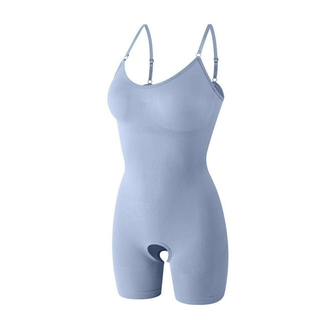 PEASKJP Women's Firm Control Shapewear Tummy Control Mid-Thigh Seamless Full Body Shaper, Light Blue S