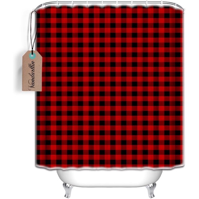 Extra Long 72x84 Inches Shower Curtain Washable,Water Repellent,Rustic Red Black Buffalo Check Plaid Pattern Print