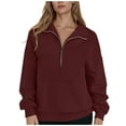 thumbnail image 2 of ClodeEU Womens Oversized Sweatshirt,Casual Half Zip Pullover, Long Sleeve Drop Shoulder Top Wine,Womens Plus XXL, 2 of 5