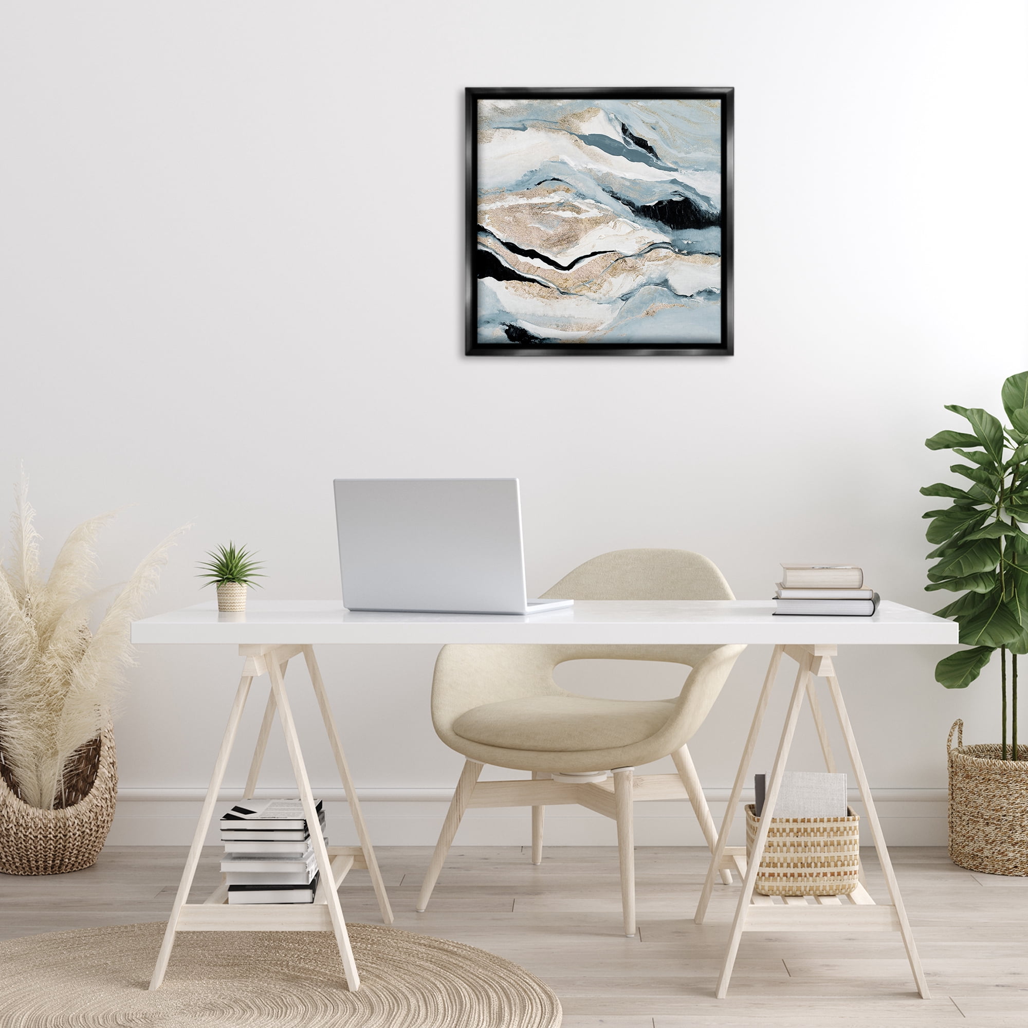 Stupell Industries Blue Natural Geode Pattern Abstract Painting Black Floater Framed Canvas Art Print Wall Art, 25 x 25