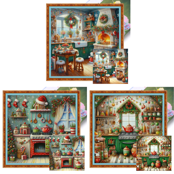 Hilo Algodón Ecológico Bordado Punto Cruz Navideño Impreso 11CT 50x50cm