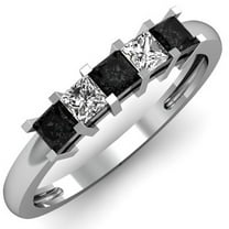 Dazzlingrock Collection 0.68 Carat (ctw) 14K Princess Black & White Diamond 5 Stone Bridal Wedding Band, White Gold, Size 6