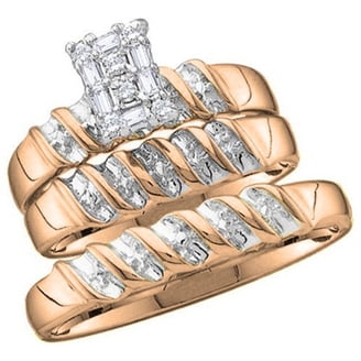 0.10 Carat 10k Yellow Gold Diamond Bridal Ring Set - His & Hers Wedding Bands