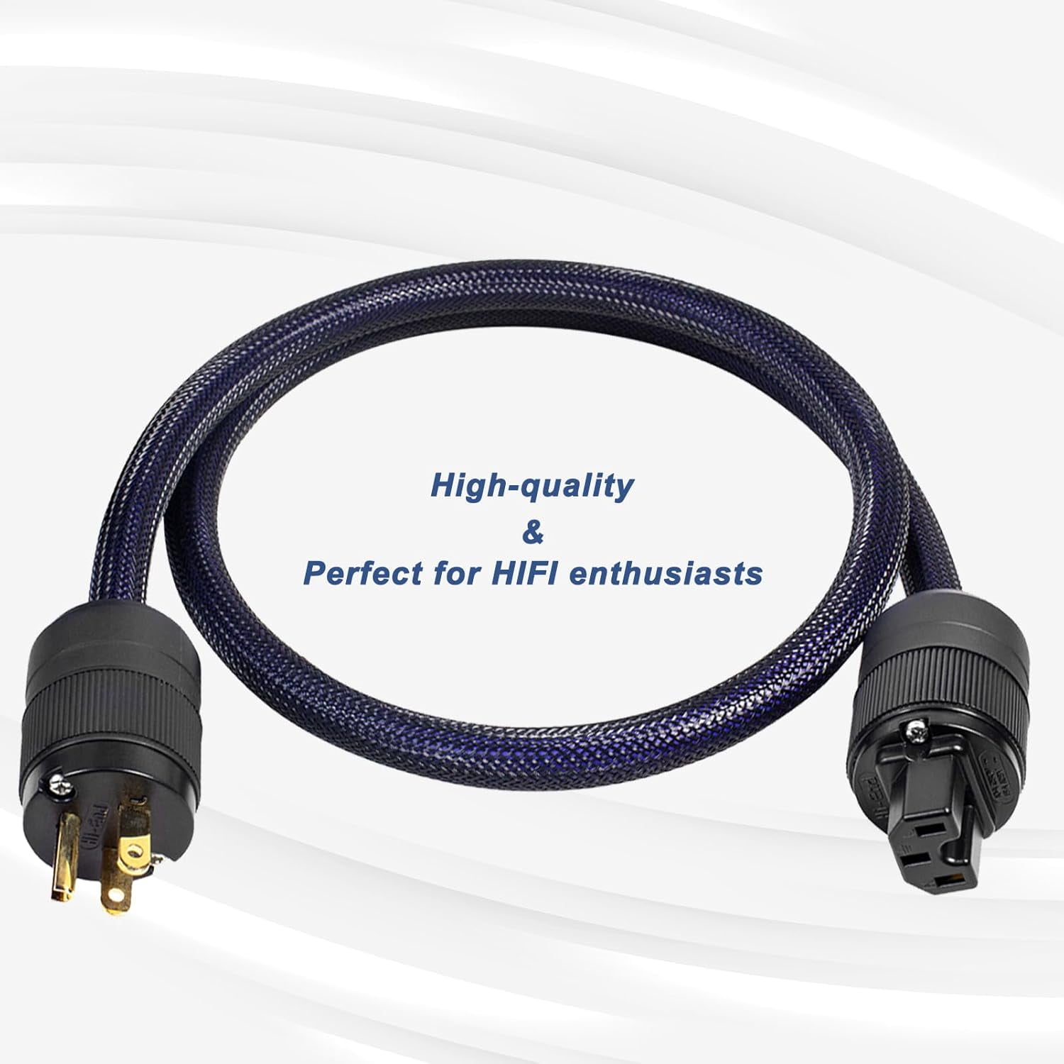 Meamaz 110v-240v 15A Audio Cable, Two Pole Ac Plug Cord, OD 17mm Copper Audiophile Hi Fi Wire, 24K Gold Plated US Plug for Speaker,3.28ft/1M