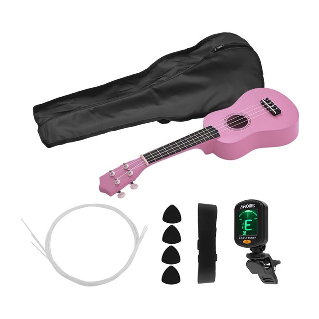 21-Inch Acoustic Soprano Ukulele for Beginners & Kids - Basswood Body with Bright Color Finish, Open Tuning Pegs, Nylon Strings - Includes Carry Bag, Strap (Random Color), Extra Strings, 4 Picks