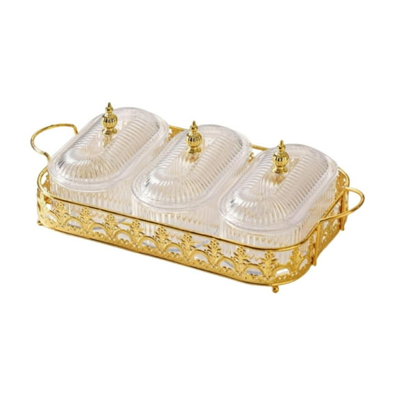 Dualoai Dried Fruit Tray Divided Serving Dishes Nuts Tray Food Storage Box Nut and Candy Clear 3 Grid