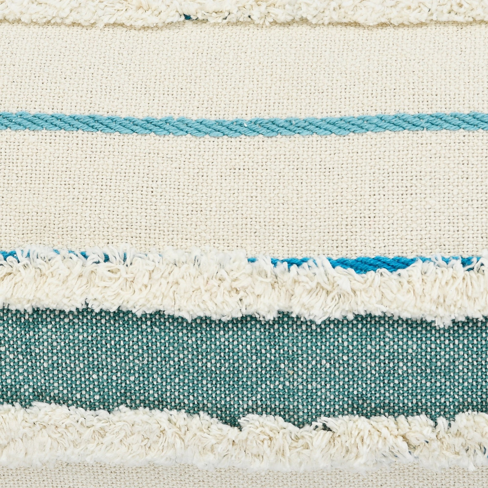 Laddha Home Designs Hand Stitched Striped Cotton Lumbar Pillow Cover - 36" - White and Blue