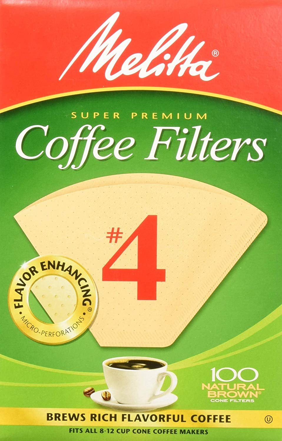 Melitta 4 Cone Coffee Filters Natural Brown 4, 100 Count