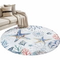 thumbnail image 2 of Ocean Starfish Round Area Rug 3.3 FT, Non Slip Small Entryway Kitchen Mat, Summer Coastal Coral Flower Shells Washable Soft Circular Rug Non-Shedding Door Mat for Bathroom Playroom Kids Room, 2 of 9