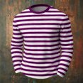 thumbnail image 4 of FRSASU Men's Shirt Striped Cotton Spandex Crewneck Long Sleeve Basic Pullover Casual Lightweight Loose Versatile Workout Tops Purple, 4 of 5