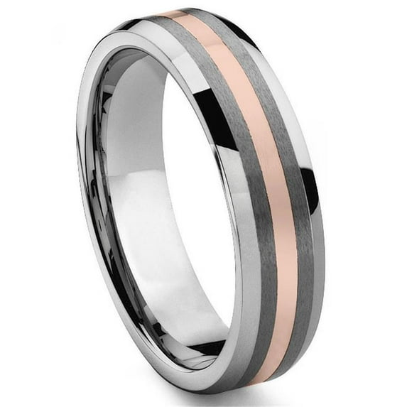Titanium Kay 6MM Tungsten Carbide 14K Rose Gold Inlay Comfort Fit Wedding Band Ring Sz 6.0