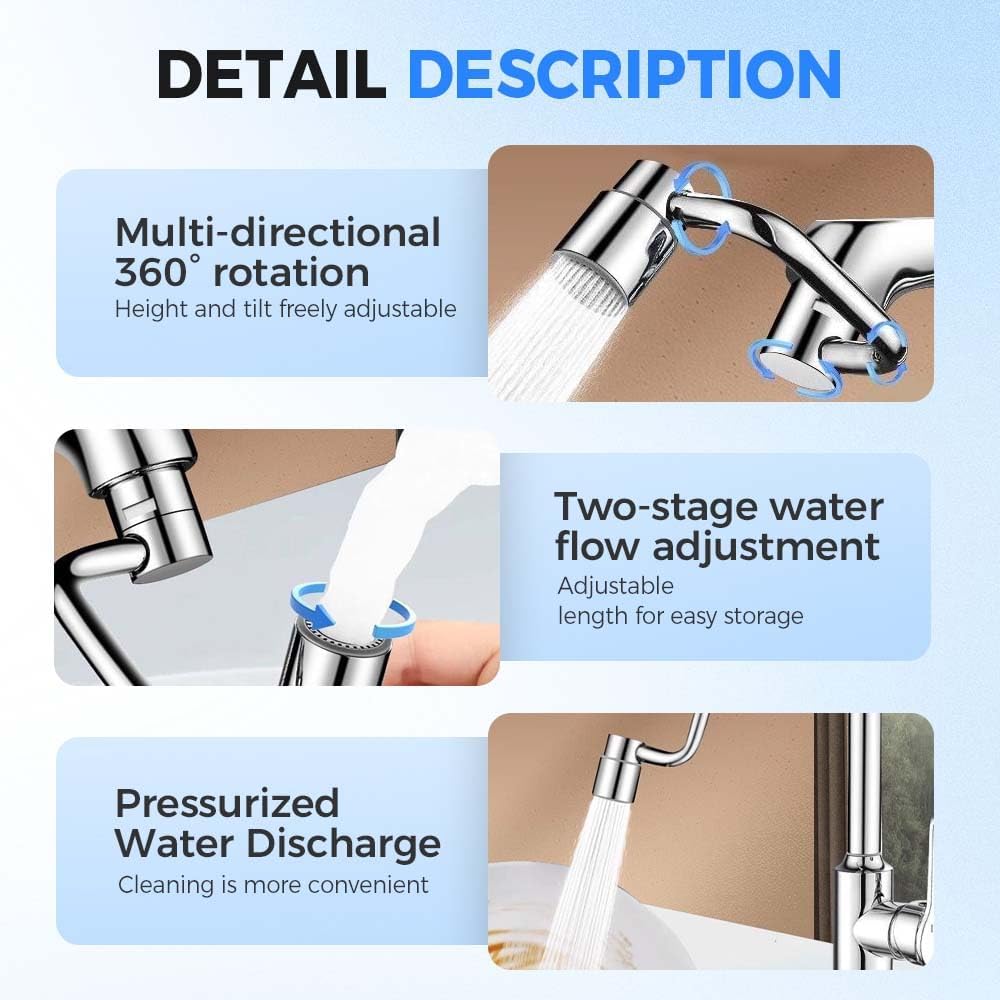 Rotatable Faucet Aerator Extension, 2026 New Universal Sink Faucet 1440° Rotatable Faucet Aerator Extension, U-Shaped Faucet Extender 360° Rotating Faucet Extender for Bathroom Sink/Kitchen 2Pcs