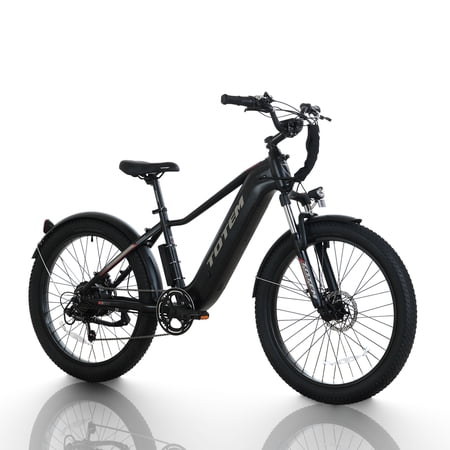 Totem RANGER 750W (Peak 1000W) Electric Bicycle, 26"*3.0 Fat Tire Electric Bike, 48V 15Ah Removable Battery, 7-Speed Gears Ebike, Black