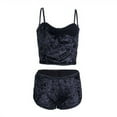 thumbnail image 4 of ZOELNIC Women Velvet 2Pcs Outfits Spaghetti Strap Sleeveless Crop Top Shorts Set, 4 of 5