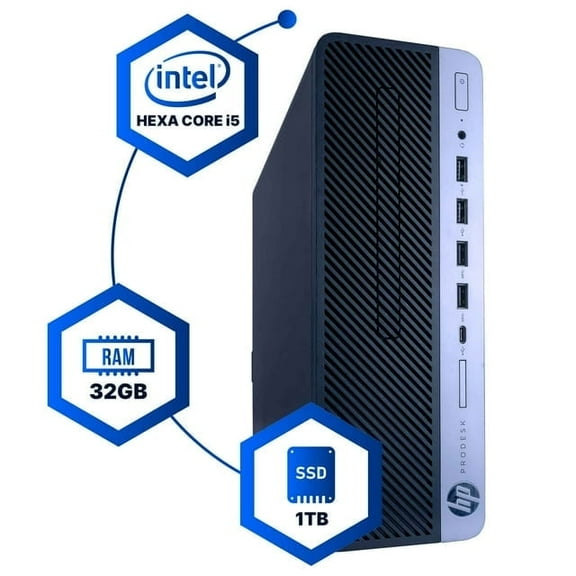 Restored HP ProDesk 600 G4 Business Computer Desktop PC, Intel Core i5 8th Gen. Processor, 32GB RAM, 1TB PCIe NVMe SSD, Wireless Keyboard & Mouse, Built-in WiFi, Windows 11 Pro (Refurbished)