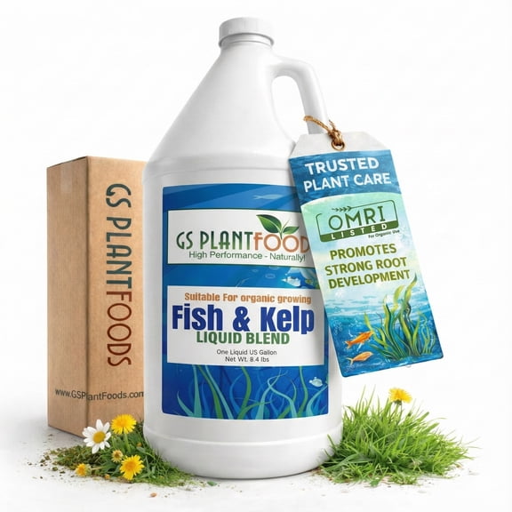 GS Plant Foods Fish & Kelp Liquid Blend Organic Natural Plant Fertilizer, Sea Kelp Plant Fertilizer Soil Nutrient Enzyme Based Supplement 1 Gallon of Concentrate