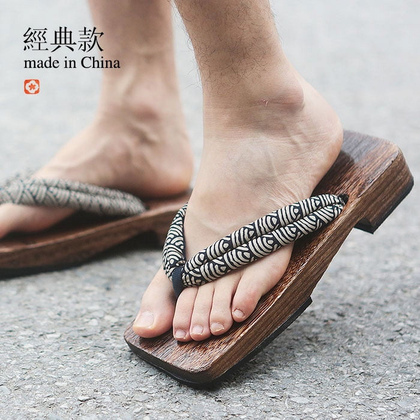 Wooden Slippers Man Japanese Samurai Clogs Wooden Flat Geta Male