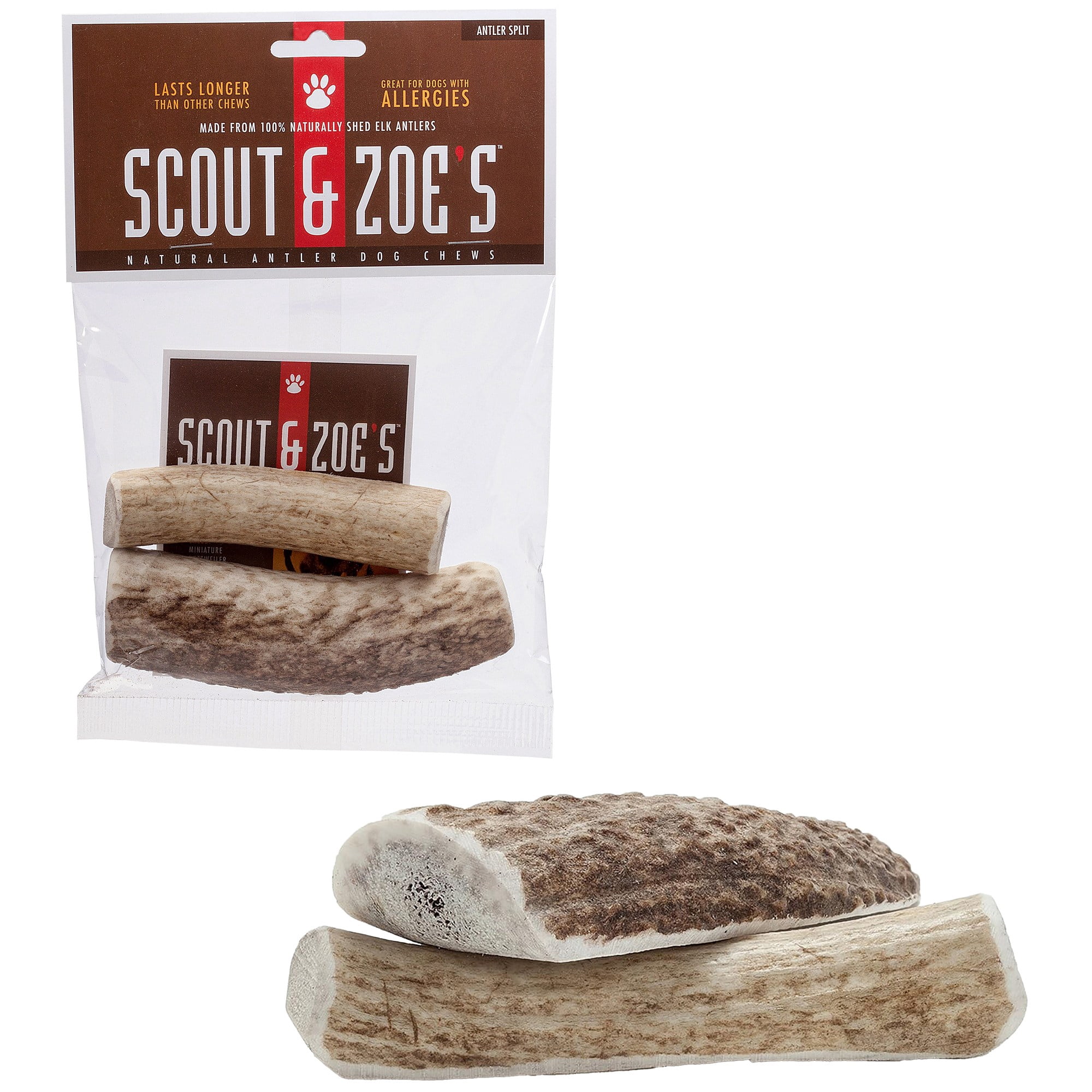 Scout & Zoe's: Elk Antler Splits - Dog Chews, Exposed Marrow Pet Treat, Seniors-Puppies-Light Chewers, No Preservatives, Wild Shed Antler, USA Sourced