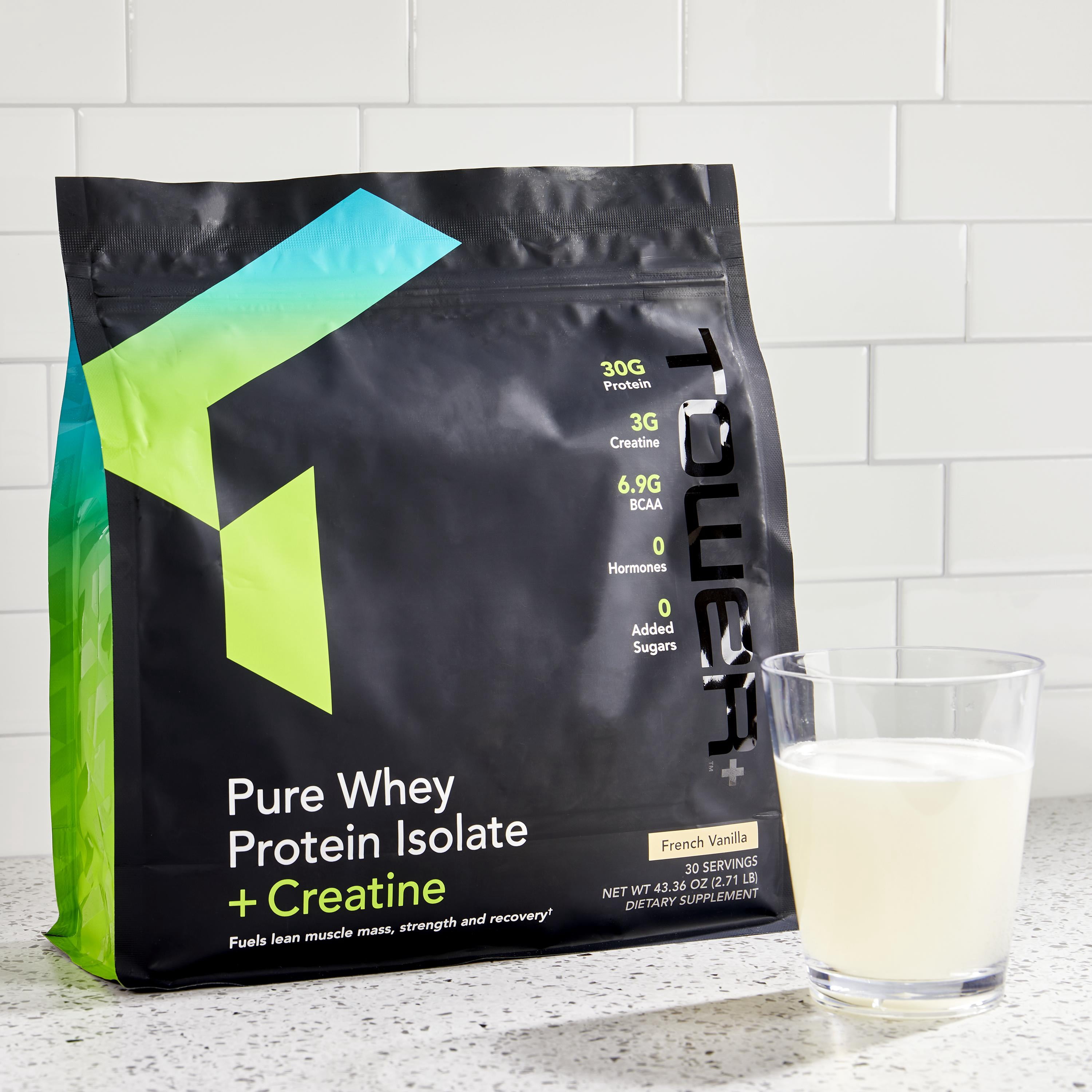 Tower+ Pure Whey Protein Isolate with Creatine, 30g Protein, Gluten-Free, Vanilla Flavor, 30 Servings for Muscle Growth, Recovery & Performance