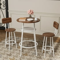 PAPROOS Bar Table Set for 2, Wood Tabletop and Chairs with Back, Small Dining Table for Kitchen Breakfast Nook Living Room Dinette,Brown White
