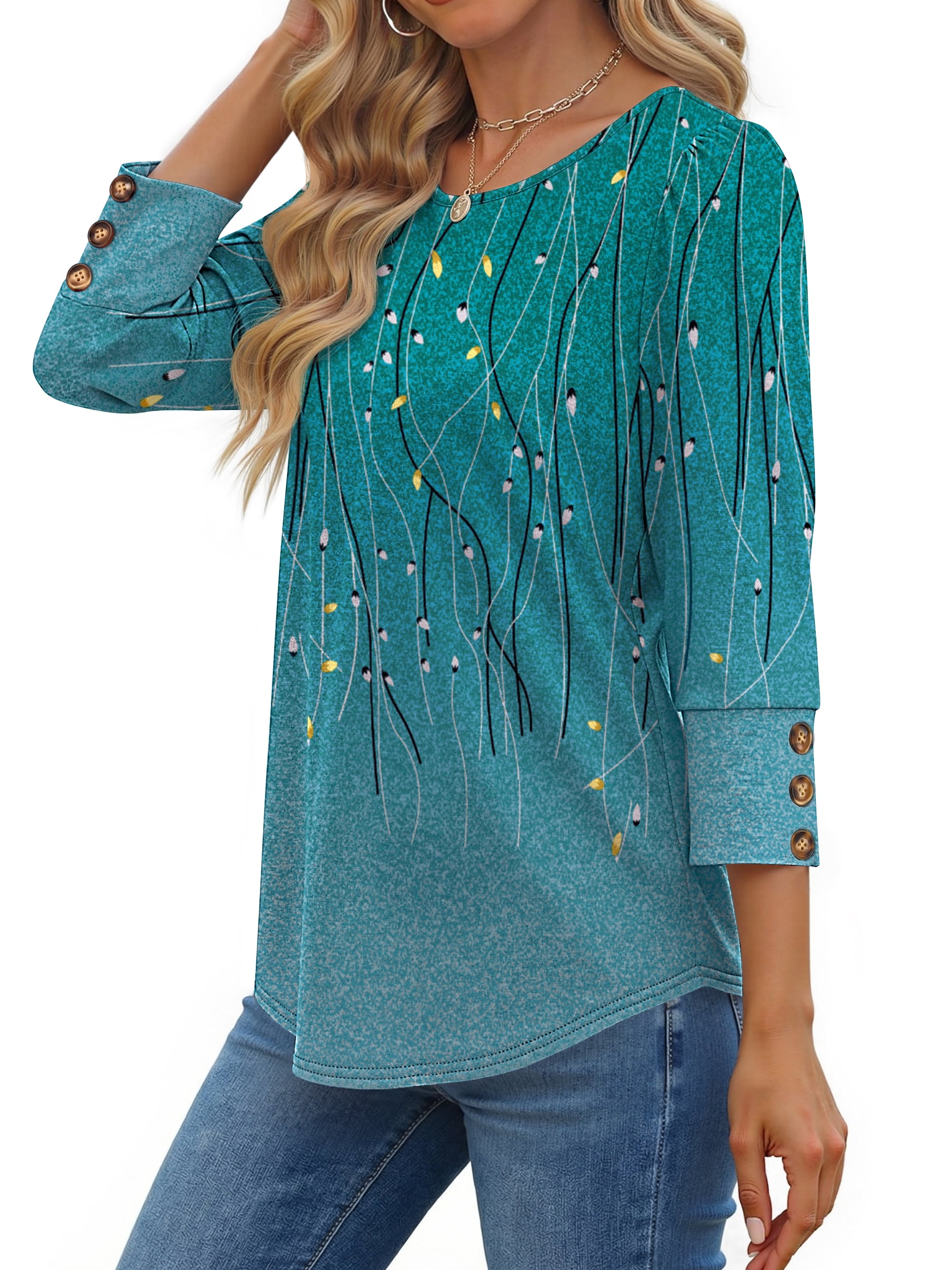 Fantaslook Womens Tops 3/4 Sleeve with Buttons Dressy Casual Blouses Summer Shirts Beach Vacation Trendy Clothes