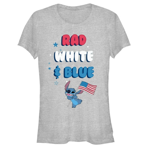 Junior's Lilo & Stitch Rad White and Blue  Graphic Tee Athletic Heather 2X Large