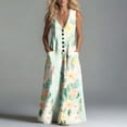 thumbnail image 6 of Gamivast Dresses for Women Sleeveless Maxi Dress V-Neck Button Front Linen Casual Loose Fit Floral Sundress with Pockets Summer Vacation Beach Dress Multicolor L, 6 of 7