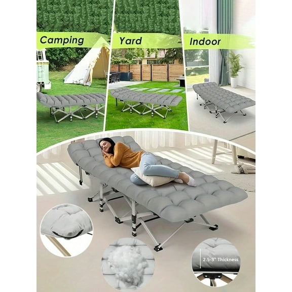 74"*30" Portable Folding Bed - Heavy Duty Dual Sided Mattress, Camping Bed, Easy To Assemble, Includes Carry Bag, Gray, Space Saving, Comfortable Sleeping Solution For Indoor/ Outdoor Use,Valentine'