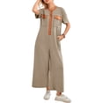 thumbnail image 5 of Summer Women Short Sleeve Button Down Casual Loose Wide Leg One Piece Jumpsuit, 5 of 6