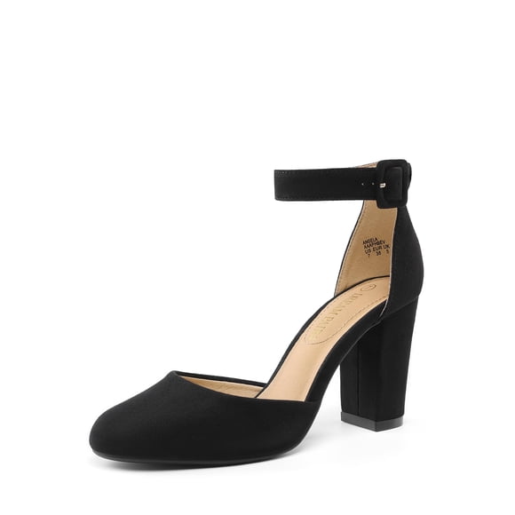 DREAM PAIRS Zapatos de Tacón con Correa al Tobillo para Mujer en Ante Negro 8.5 cm