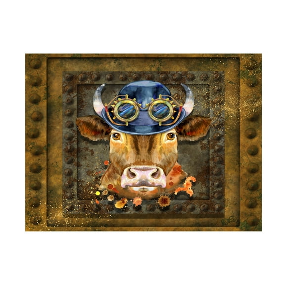 Canvas Wall Art - Tina Mitchell 'Steampunk Cow' Wall Art for Living Room, Bedroom, or Office Décor by Trademark Fine Art - 19 x 19 Inches