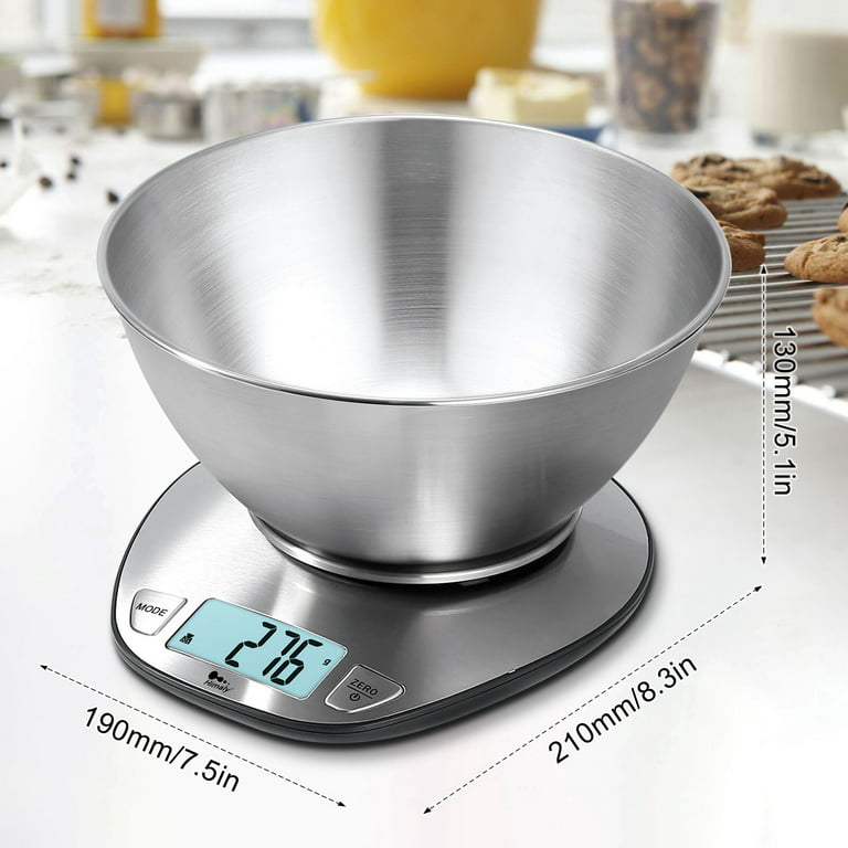 Himaly Digital Kitchen Scale with Measuring Bowl, LCD Display Food Scale,  11lb, Silver